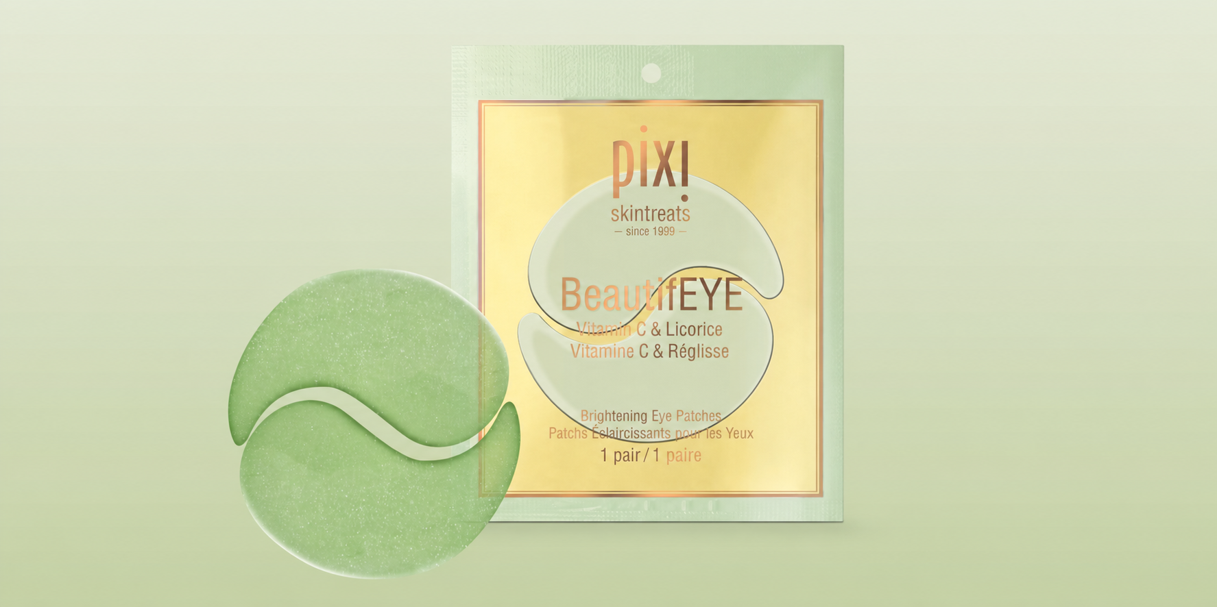 Pair of BeautifEYE patches shown on a green background
