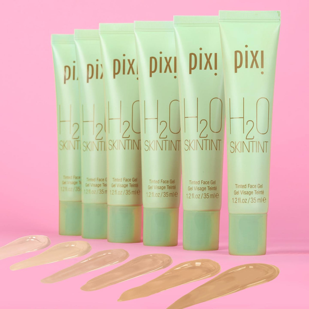 Pixi H2O Skintint tubes on a pink background