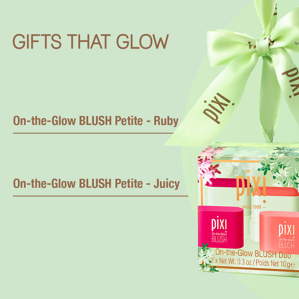 Gifts that Glow includes On-the-Glow Blush Petite in shades Ruby and Juicy