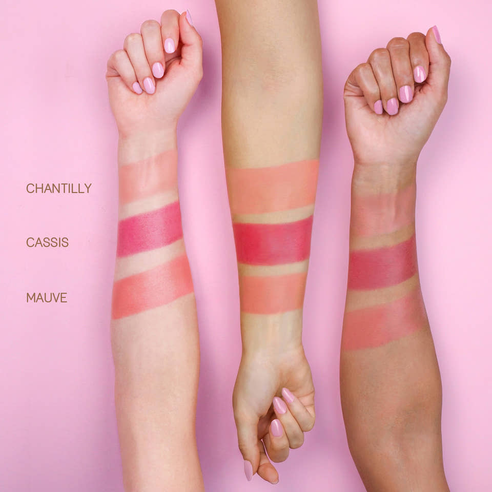 On-the-Glow BLUSH new swatch shades in Chantilly, Casis and Mauve, shown on arms view 2