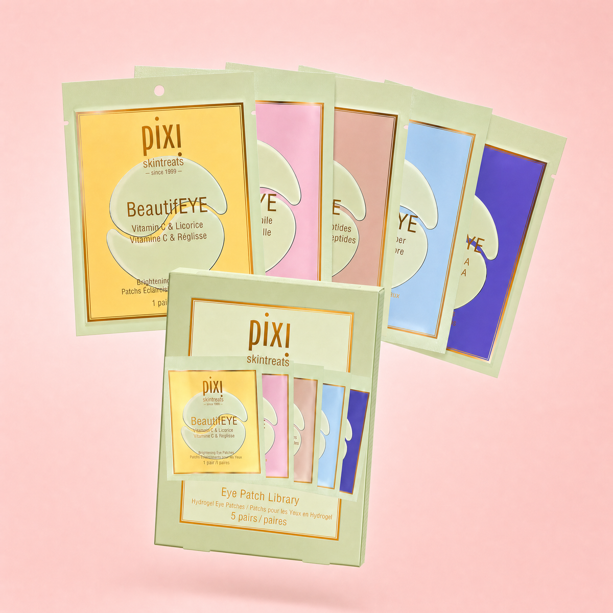 Bundle shown on a pink background featuring 5 eye patch packets